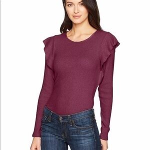Lucky Brand Rib Ruffle Top, Tawny Port, Large